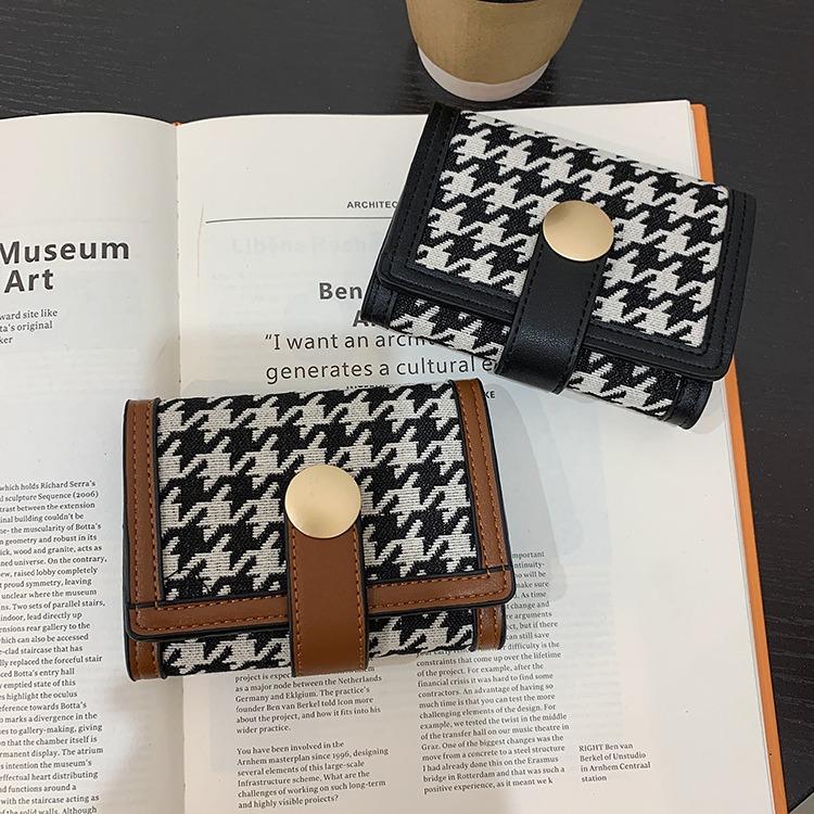 Portfele damskie Krótki portfel w pepitkę - Kopertówka, Portmonetka na monety i Etui na karty