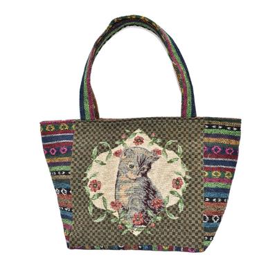 Mini Cat Print Tote Bag, Lunch Bag, Mini Tote, Lightweight, Cat, Cobran Weave, Handbag, Sub-Bag, Ki-188 (No. 3 Pattern)
