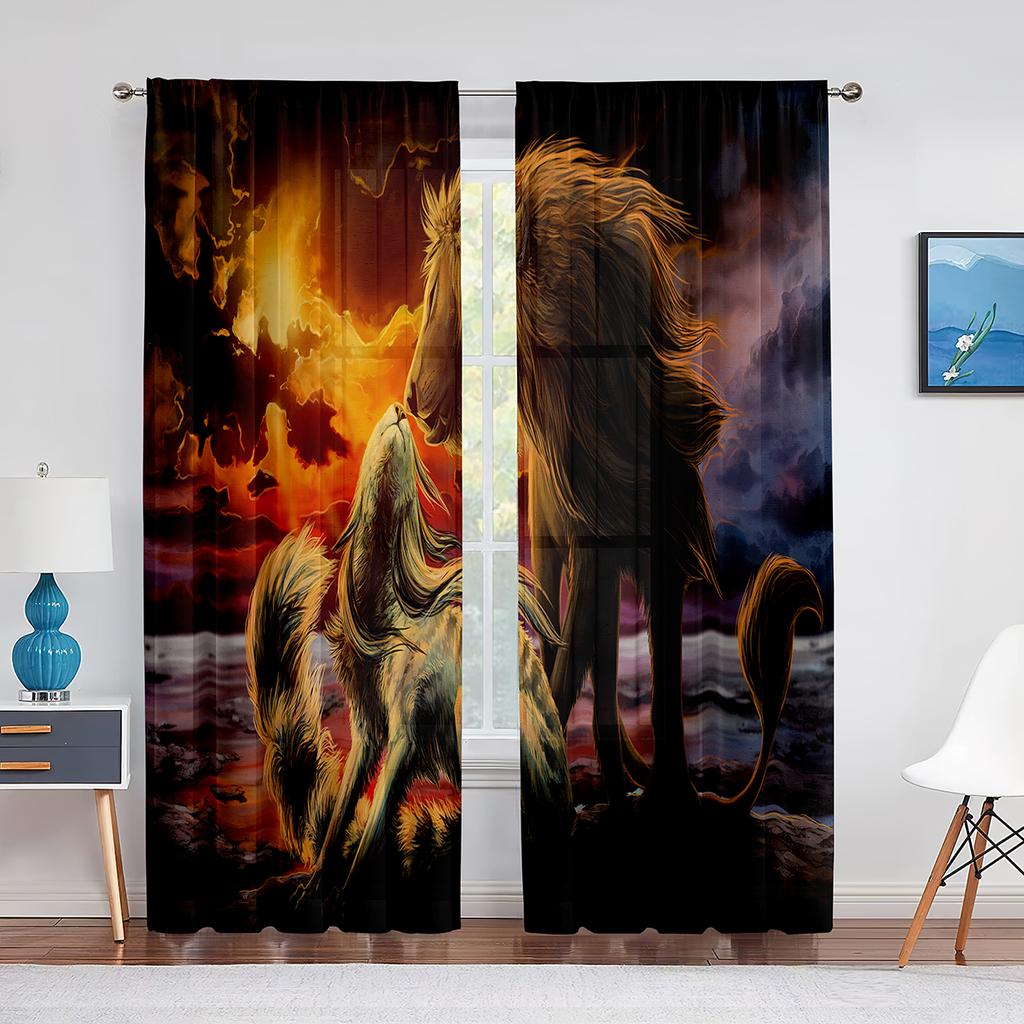 Fantasy Lion Starry Sky Tulle Curtains for Bedroom Living Room Decor Chiffon Sheer Voile Curtain for Balcony Kitchen Home Drape