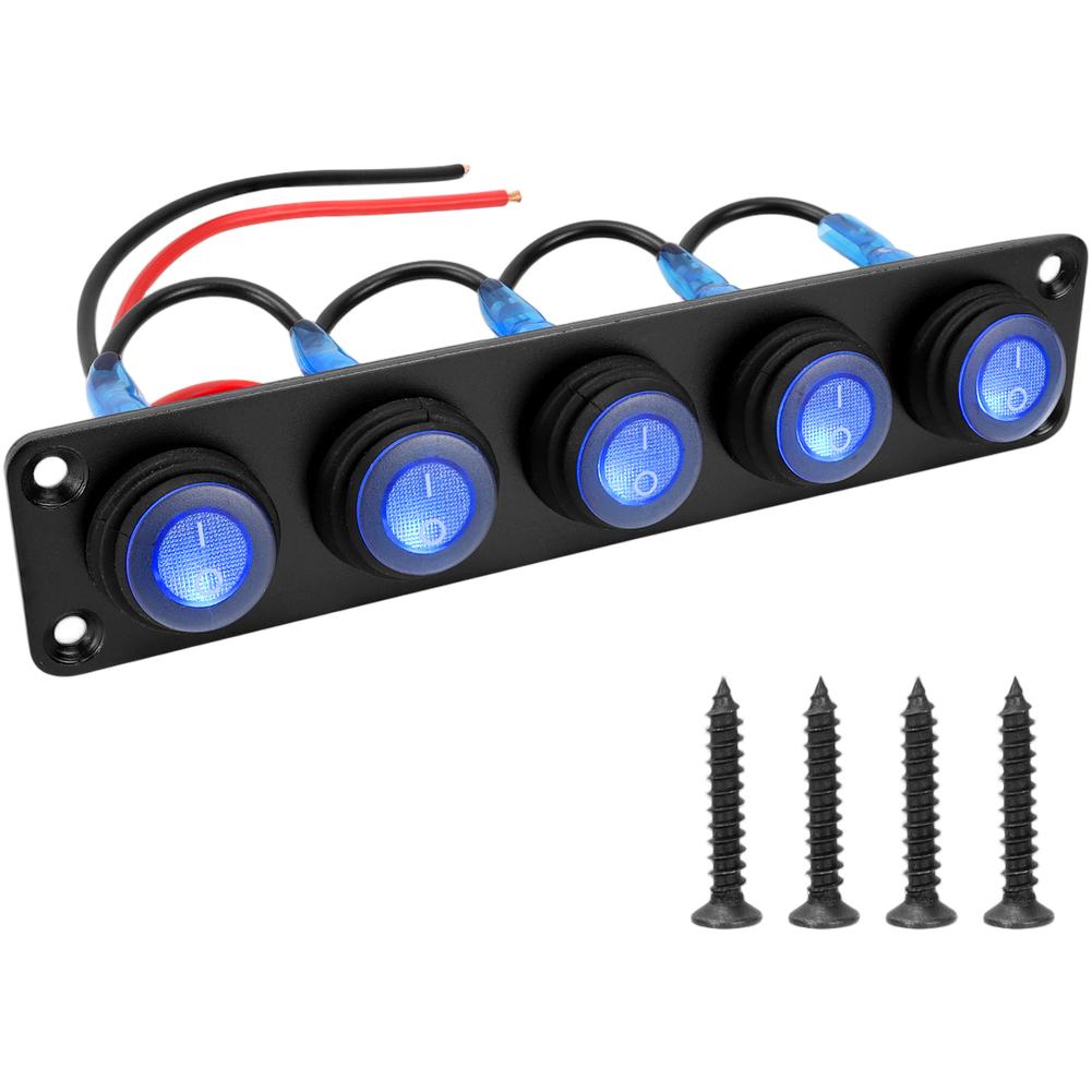 01     Waterproof LED Switch Panel 12V 1- 6 Gang Marine Boat RV Car Toggle Button IP67  Blue Circular Joystick Switch Panel