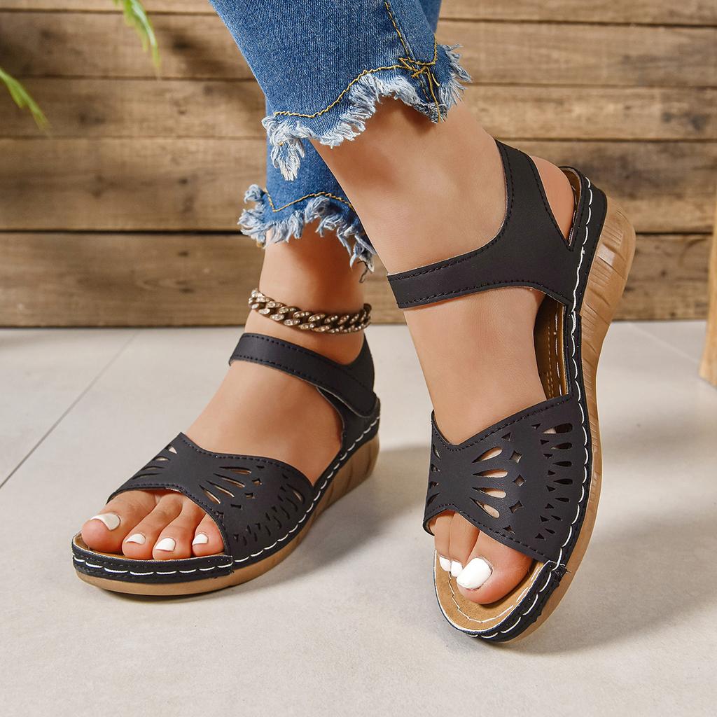 Classic Women Shoes Summer Women's Sandals Fashion Hollow Wedges Sandals Retro Solid Sewing Plus Size Rome Shoes