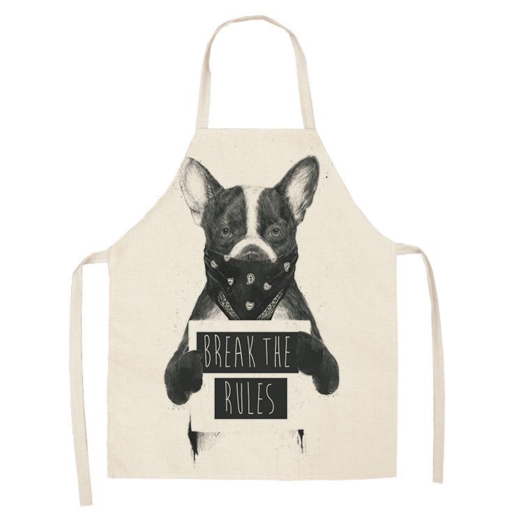 1 Pcs Cotton Linen BullDog Dog Print Kitchen Aprons Unisex Dinner Party Cooking Bib Funny Pinafore Cleaning Apron