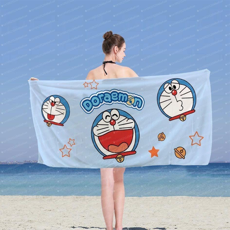 Funny Cartoon Doraemon Movie Ultra-Fine Fiber Printed Beach Towel For Hiking Yoga Beach Swimming Running Absorbent Towel