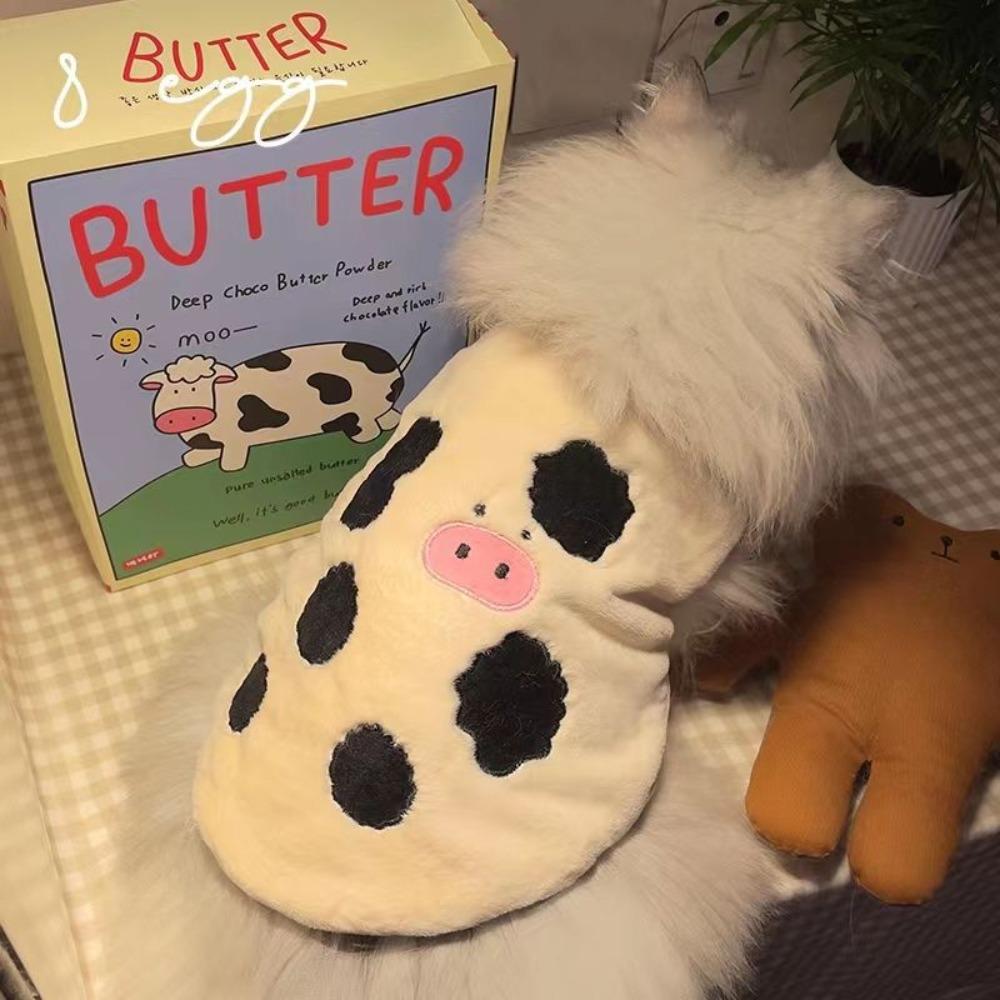

Fashion Puppy Vest Cow Print Warm Fleece Pet Dog Clothes Warm Thickened Teddy Bear Coat Pet Supplies S білий