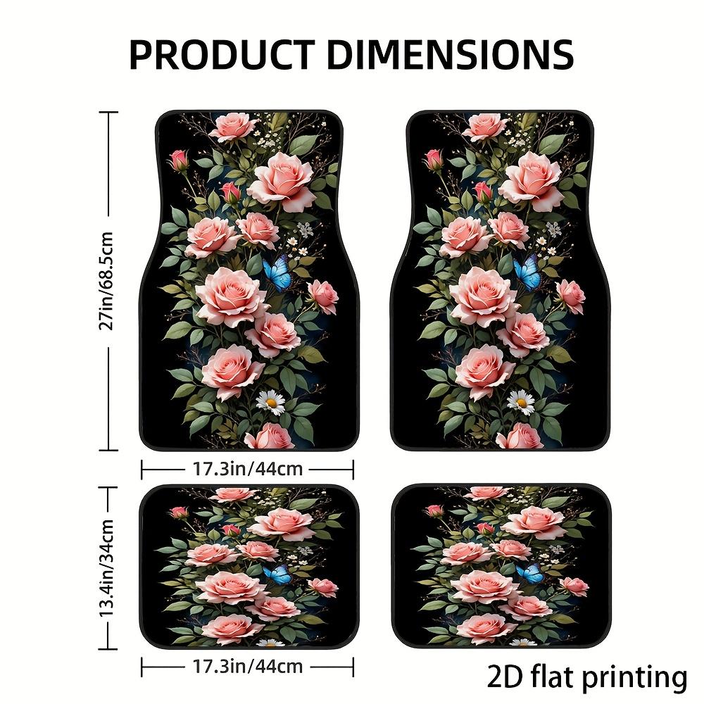 4pcs Car Floor Mats, Pink Rose Butterfly Floral Pattern, Material, Universal Fit, All-Season Use, Car Decoration Accessories, Ca