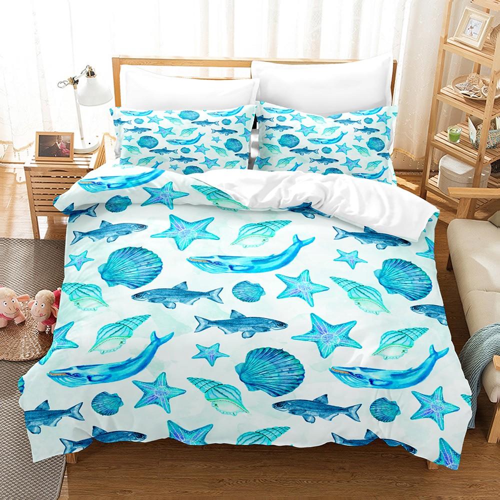 

Soothing Underwater Theme Bedding Set 3D Print Quilt Cover Set 3Pcs Soft Blue Mint Green Kids Sea Creatures Decor Home Suitable EU Single(135*200cm)3pcs