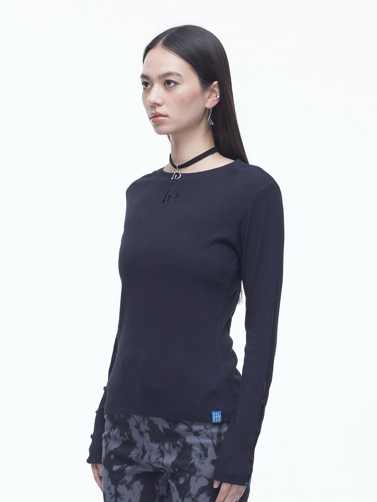 DILETTANTISME Slit Button T-Shirt (Bk)