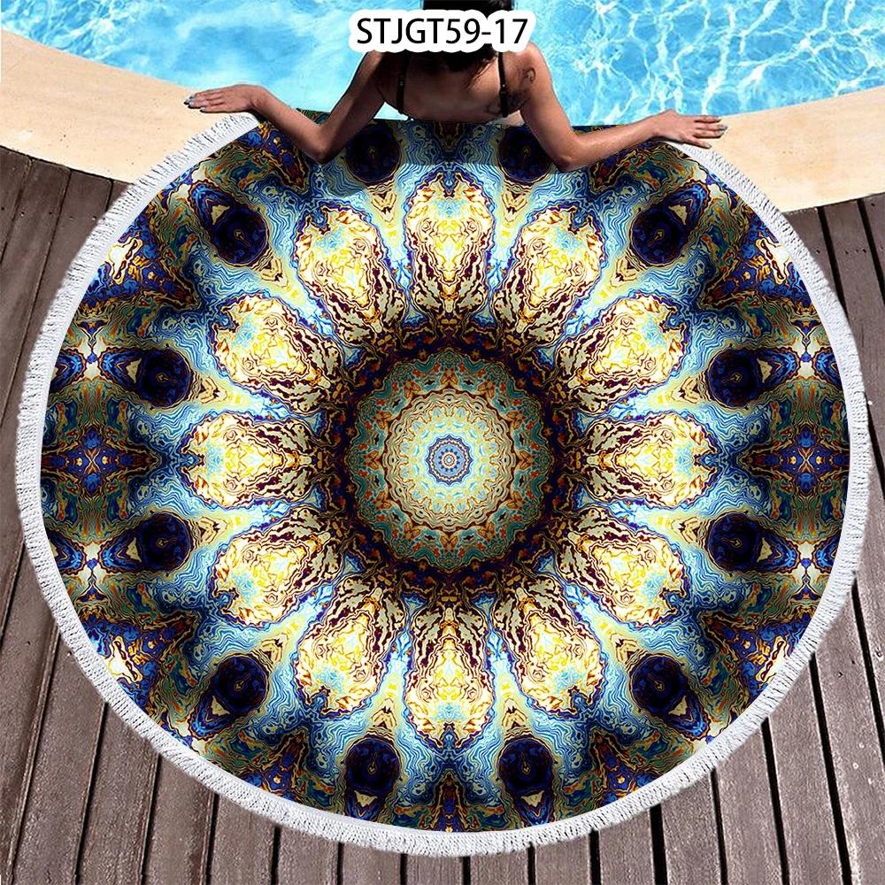 Microfiber Round Beach Towel Sport Scarf Mandala Circle Serviette De Plage Toalla Playa Swimming Bath Towel with Tassel
