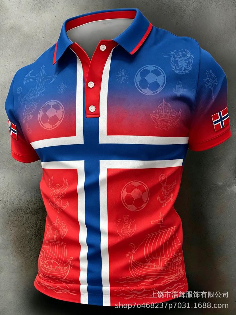 New 3D Printed Men's Retro Fashion Casual Summer Lapel Polo Shirt Top