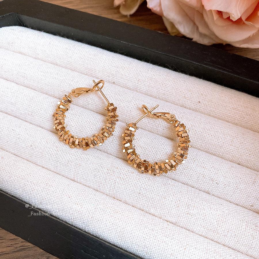 Silver Needle Irregular Broken Tremella Ring Retro ins Simple and Exquisite Commuter Earrings Light Luxury Premium Earrings