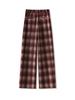 Women's Winter Plaid Wool High-Waisted Straight-Leg Cashmere Pants - Slimming, Loose, and Stylish