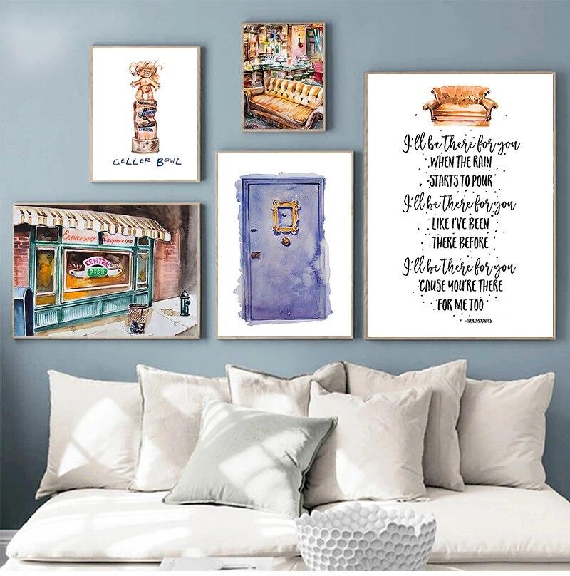 

Sitcom Central Perk Диван Живопись Плакат Друзья ТВ Шоу Украшения Принт Смешные Цитаты Настенное Искусство Декоративная Картина Домашний Декор Без Рамки