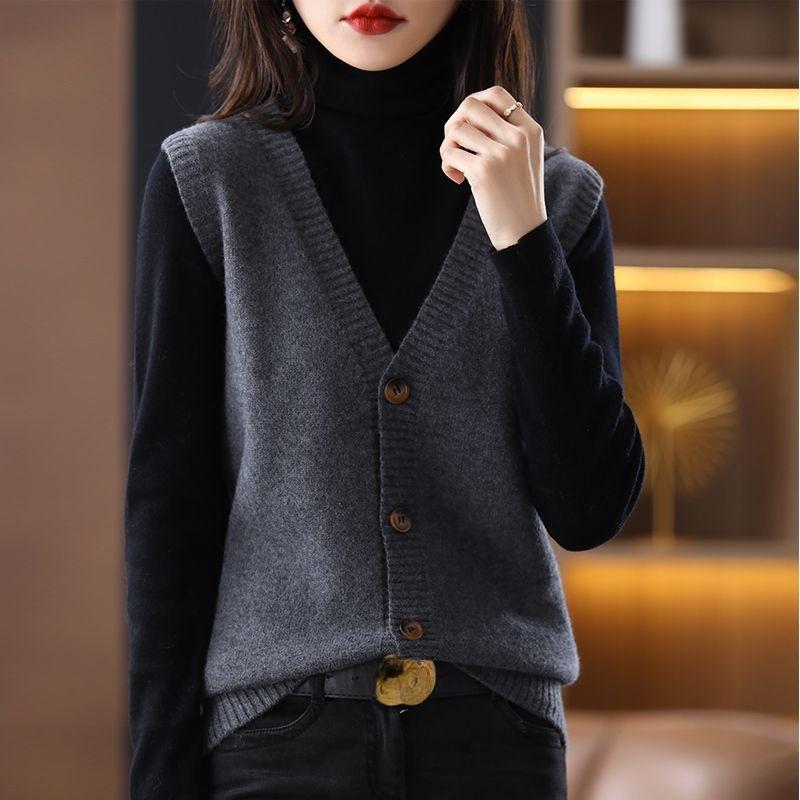 Knitted Sweater Vest Cardigan Top Early Autumn Womens Waistcoat Sleeveless Jacket Outerwear