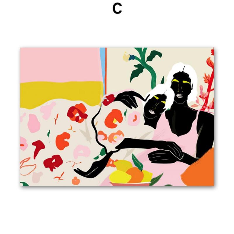 Schwarzes Mädchen Mit Roten Lippen High Heels Blumen Wandkunst Leinwandbild Abstrakte Poster Und Drucke Bilder Für Wohnzimmer Dekor