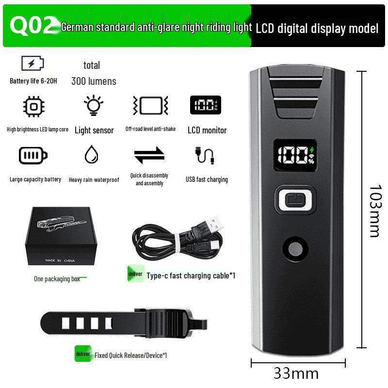 High-Brightness Induction Bike Headlight with TYPE-C Charging & Power Display for Night Riding