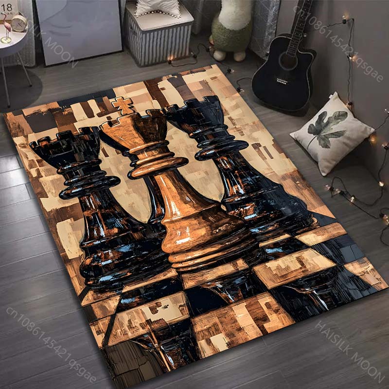 1PC Retro Chess Art Pattern Carpet for Living Room Bedroom Bedside Sofa Floor Mat Modern Home Decor Area Rug Large Size