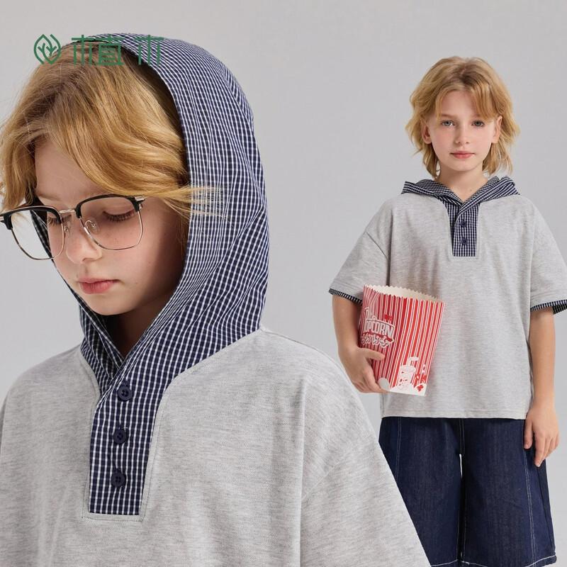 Zhimu Unisex Plaid Hooded Short Sleeve T-Shirt 150