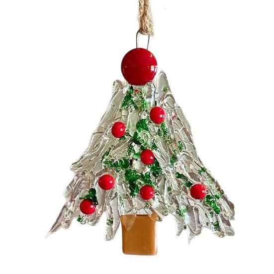 Glass Christmas Ornament Red Green Silver Wreath/Tree Hanging Decoration for Holiday Home Party Decor