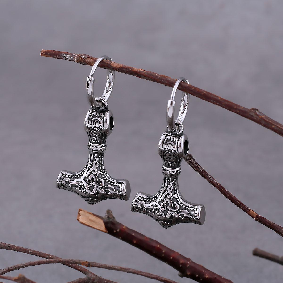 

Fashion Vikings Thor s Hammer Earrings Stainless Steel Men s Nordic Celtic Hip Hop Amulet Accessory Vintage Anchor Jewelry Gift