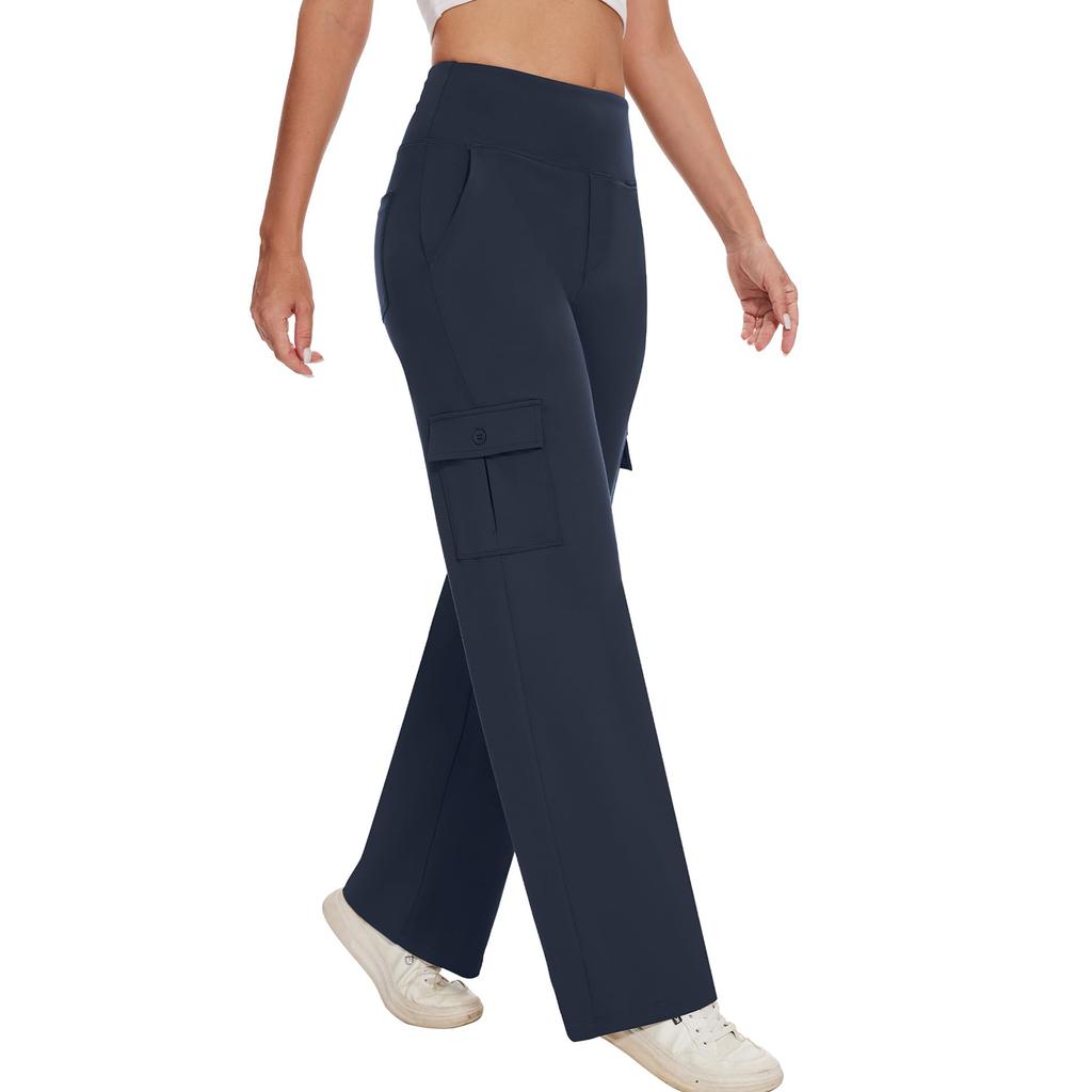 Women High Waist Cargo Pants with Pockets Stretchy Wide Leg Work Pants Casual Utility Travel Trousers for Business Outdoor Activities