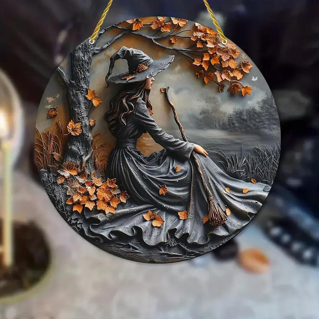 Halloween 2D Hexenbesen Acryl Flaches Schild zum Aufhängen Perfekt für Fenster Tür Wandkunst Dekoration