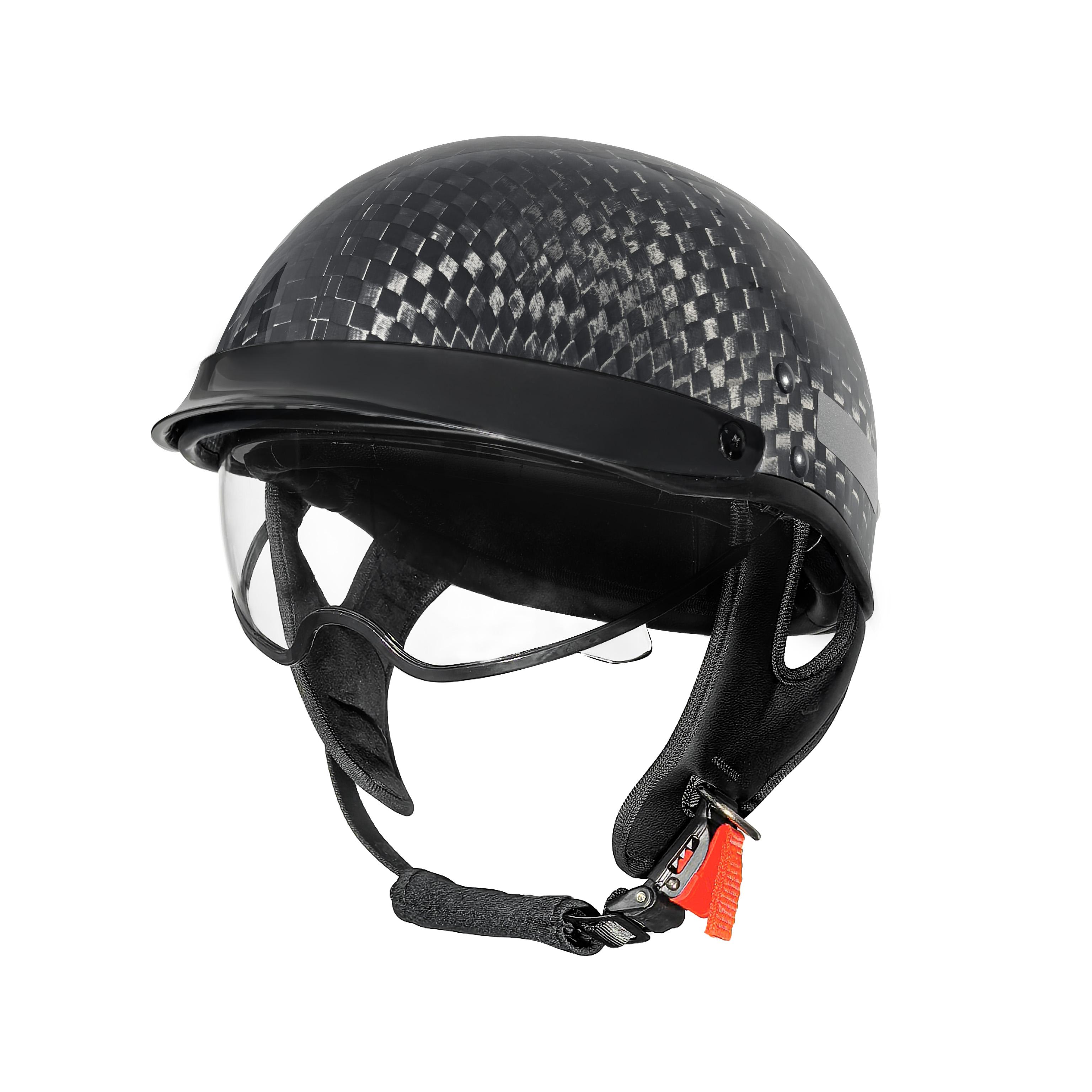 12K Carbon Fiber Vintage Motorcycle Half Helmet - Black -DOT & 3C Certified - Unisex - Factory Direct