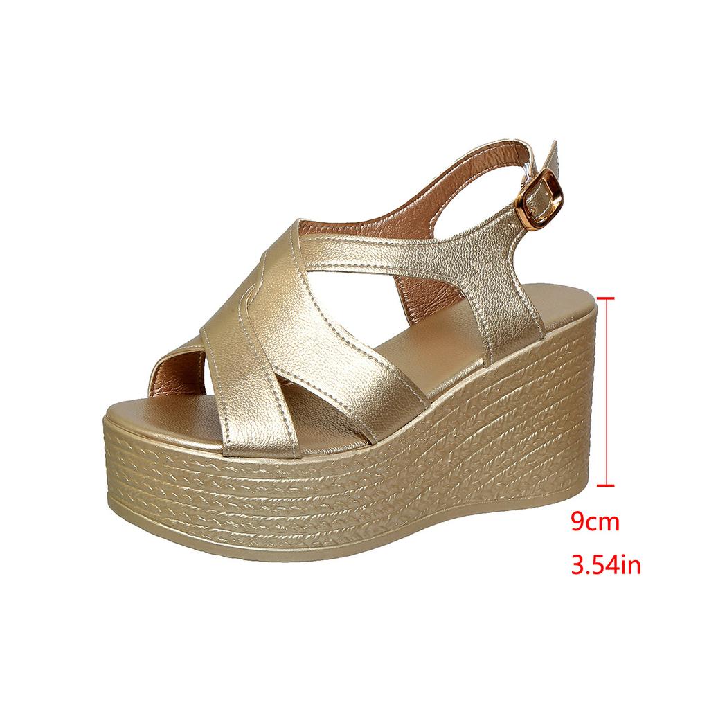 Women Sandals Summer New Golden Wedges Ankle Buckle High Heels Shoes Peep Toe Open To Elegant Sexy Sandals for Women