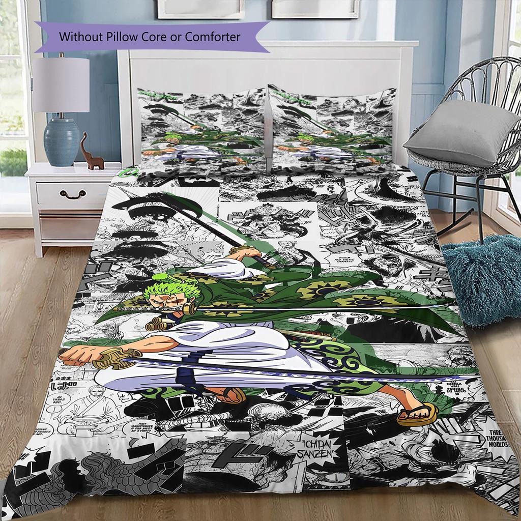 Roronoa Zoro Pattern Bedding Quilt Set Quilt Cover Pillowcase Home Birthday Gift(1 * Duvet Cover + 2 * Pillowcase, Without Core)