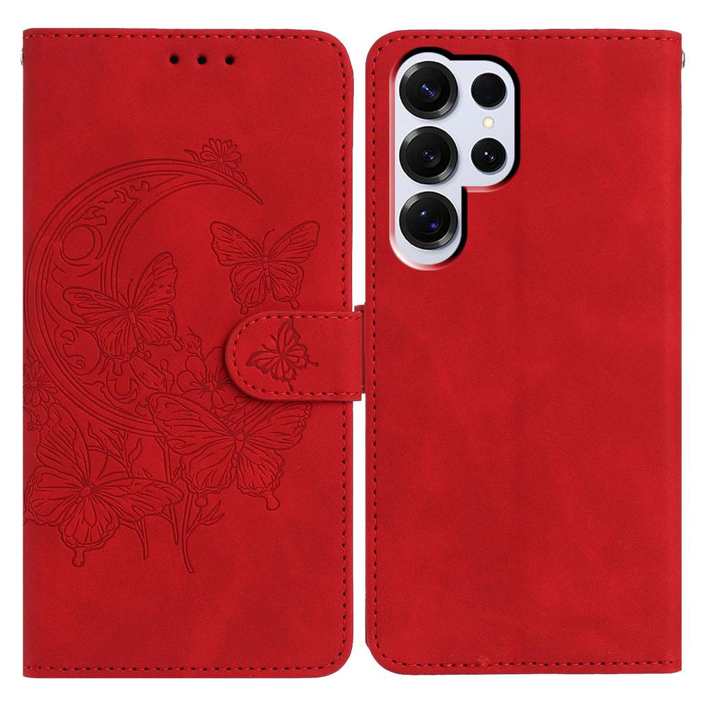 For Samsung Galaxy S25 Ultra Case Butterfly Flower Imprinted PU Leather Wallet Stand Phone Cover