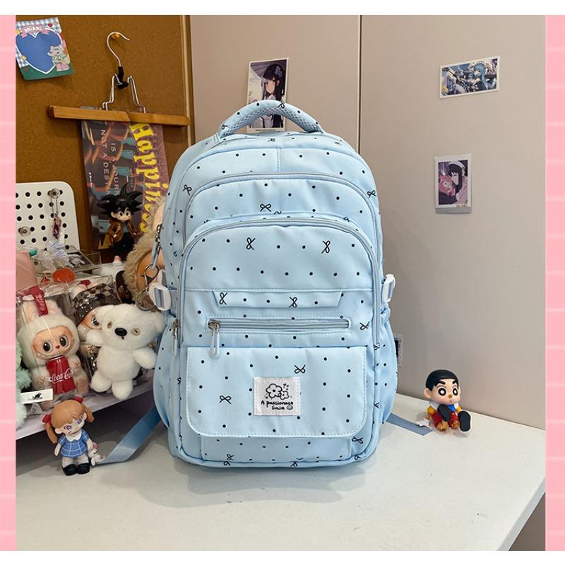 School Bag, Primary and Secondary School Students, Girls, Heart Polka Dots, Bows, All-match New High-value Backpack for Women