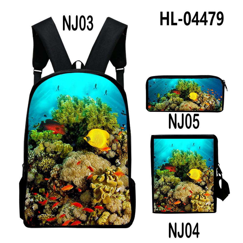 Scenari Sottomarini Classici Corallo Stampa 3D Set da 3pz Zainetti Scolastici Zaino Daypack per Laptop Borsa a Spalla Inclinata Astuccio