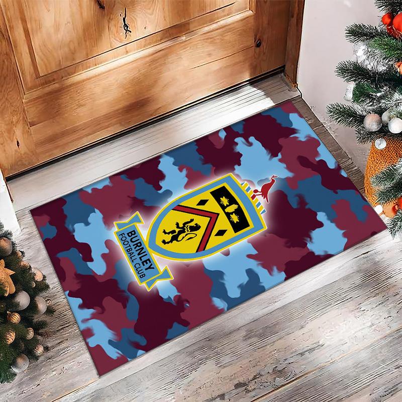 Burnley Football Print Crystal Velvet Rug, Comfortable Water Absorbent Non Slip Indoor Floor Carpet