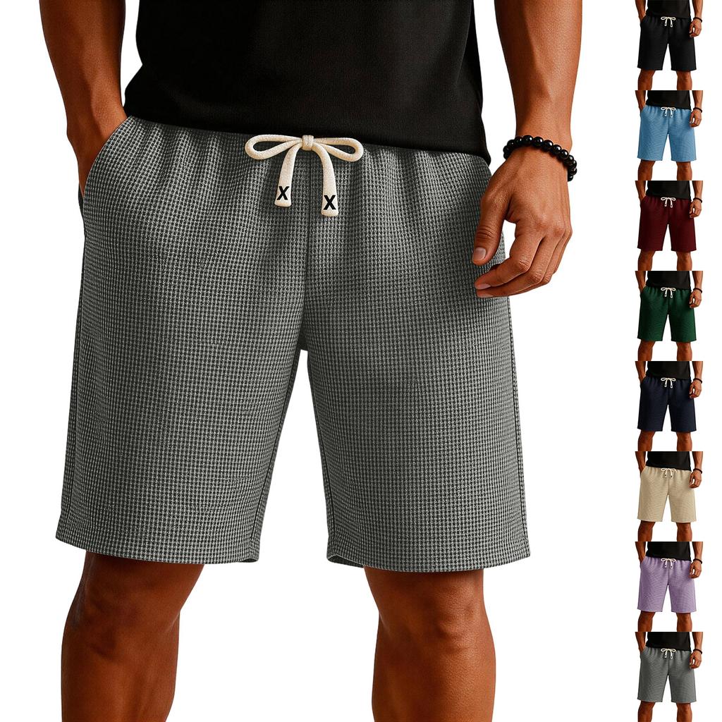Mens Knit Sweat Shorts Casual Elastic Waist Stretch Workout Gym Shorts 7 inch Inseam Drawstring Running Shorts with Pockets
