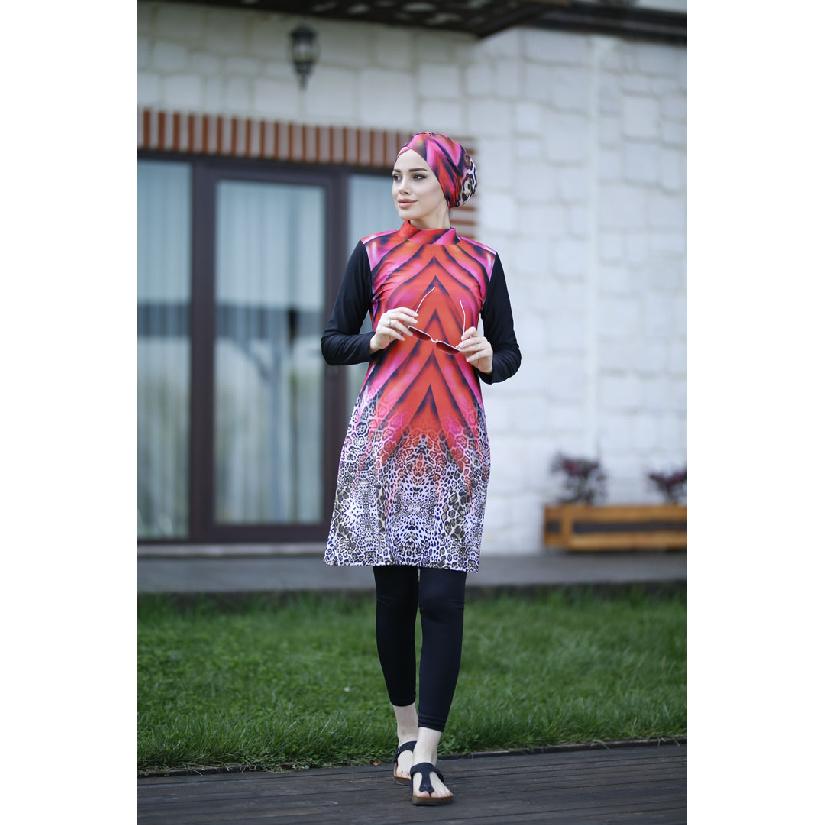 Summer modest swimwear set floral print - long sleeve tunic and full length leggings set - muslin swimwear - UV protection beachwear - summer burkini