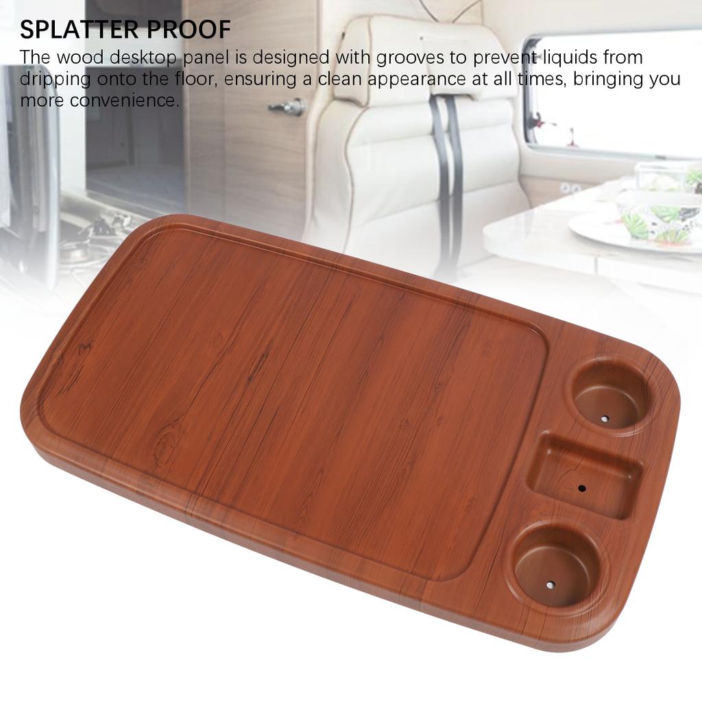 RV Table Top with 2 Cup Holders 34.25x 18.31in Wood Grain Rectangular Boat Tabletop Panel for Marine Yacht Camping Vehicle