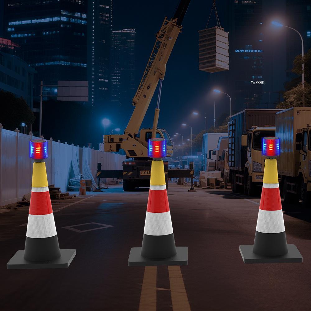 Solar Traffic Signal: Red/Blue Flashing Light with Alarm Sound