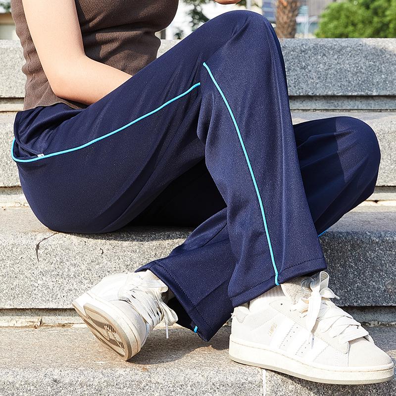 Dark Blue Striped Unisex School Uniform Pants - Lightweight, Loose Fit for Spring and Autumn