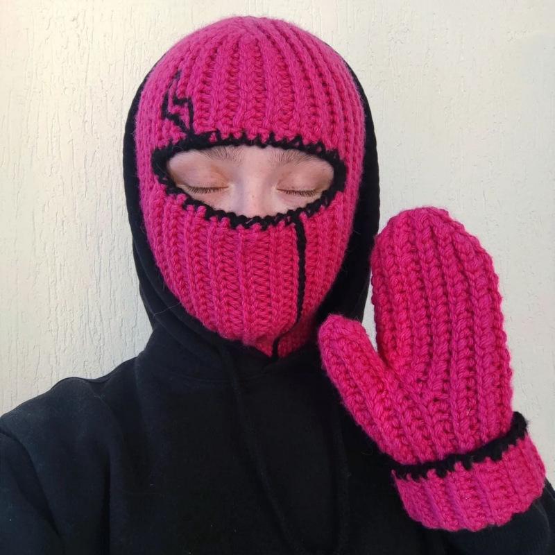 Y2K Style Crochet Halloween Party Cow Horn Parent-Child Ski Mask Hat