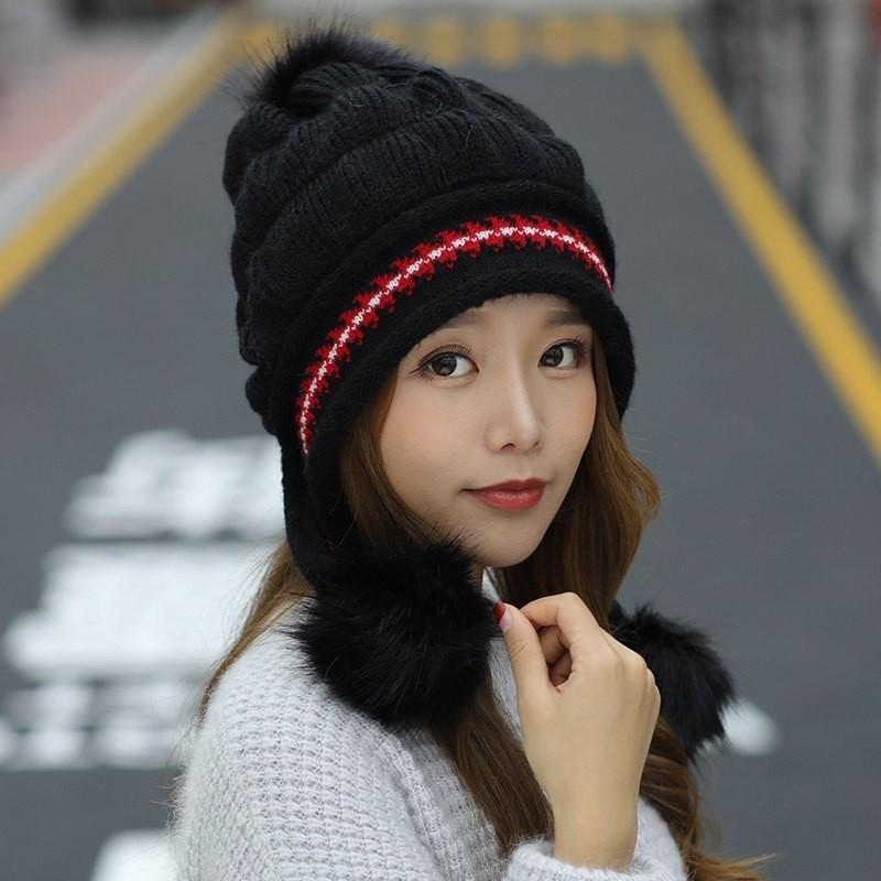 Winter New Velvet Warm Outdoor Cold Ear Protection Wool Knitted Hat Children Sweet and Cute Leisure