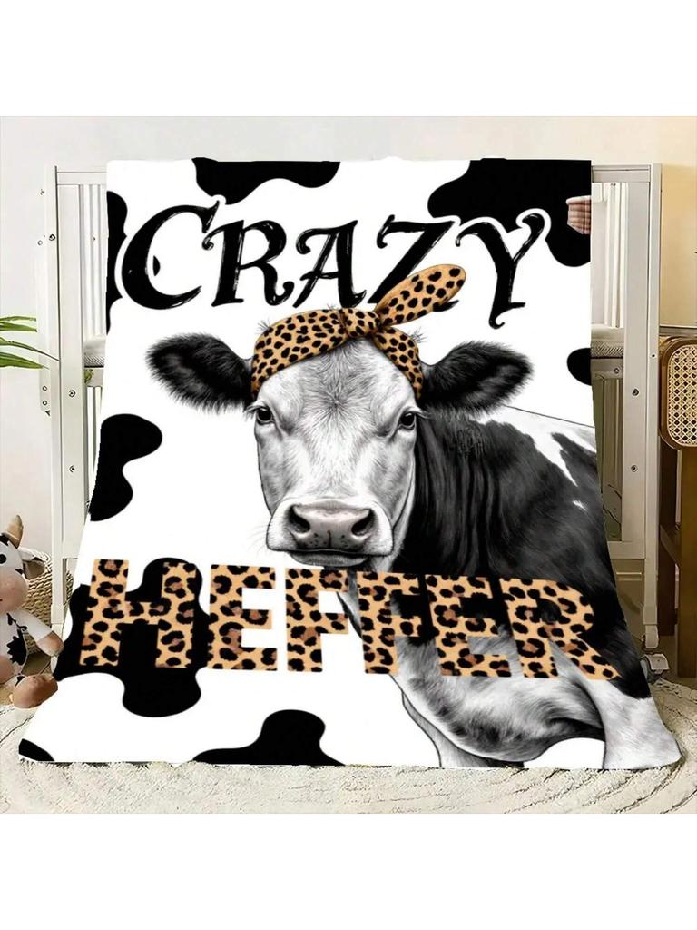Crazy Heifer Cow-Themed T-Shirt With Leopard-Print Head Design - Fun And White Cow Graphic Tee, Bold 'CRAZY' And Leopa