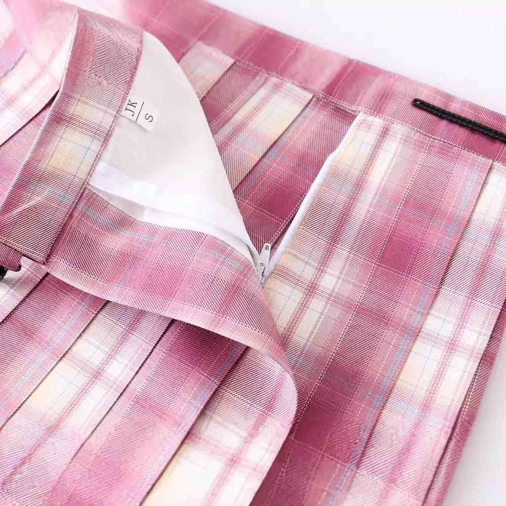 Japanese-Style High-Waisted Pleated Plaid Skirt - School Uniform