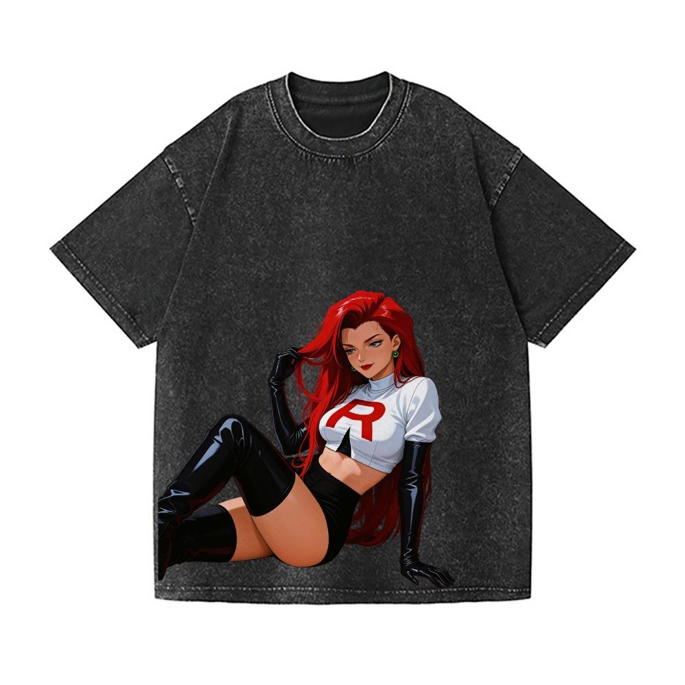 Pokemon Rocket Girl Vintage Wash T-Shirt Man Women Oversized Short Sleeve Tee Casual Top Y2k Summer 2026 Graphic Tee Unisex