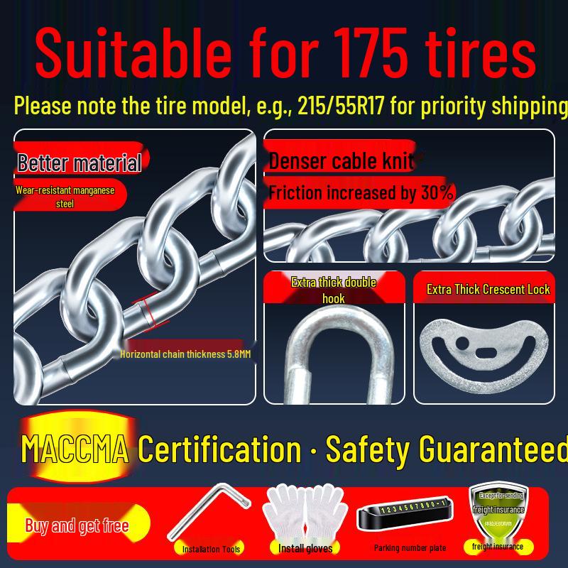 Extra Thick Anti-Skid Manganese Steel Chains for SUVs, Sedans, Off-Road Vehicles, Winter Snow Tires