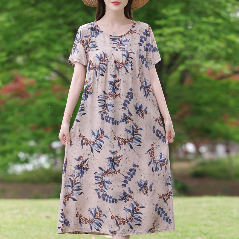 Elegantní dámské volné šaty plus size Letní šaty s krátkým rukávem Ležérní dlouhé šaty Dámské vintage oblečení