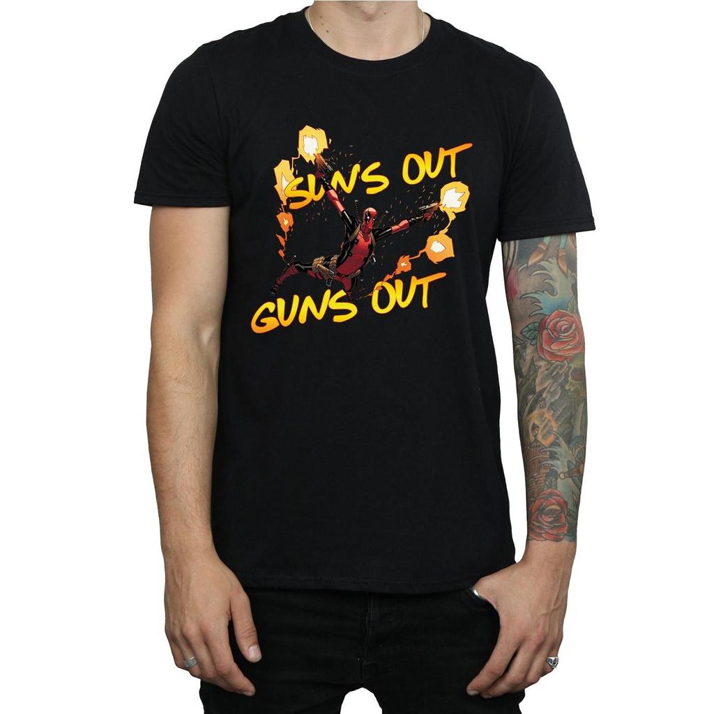 Marvel Mens Deadpool SunÂ´s Out Guns Out T-Shirt