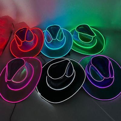 Bunte leuchtende LED-Cowboyhüte Perlmuttfarbene Western-Cowboyhüte Neon-Halloween-Hüte für Kinder