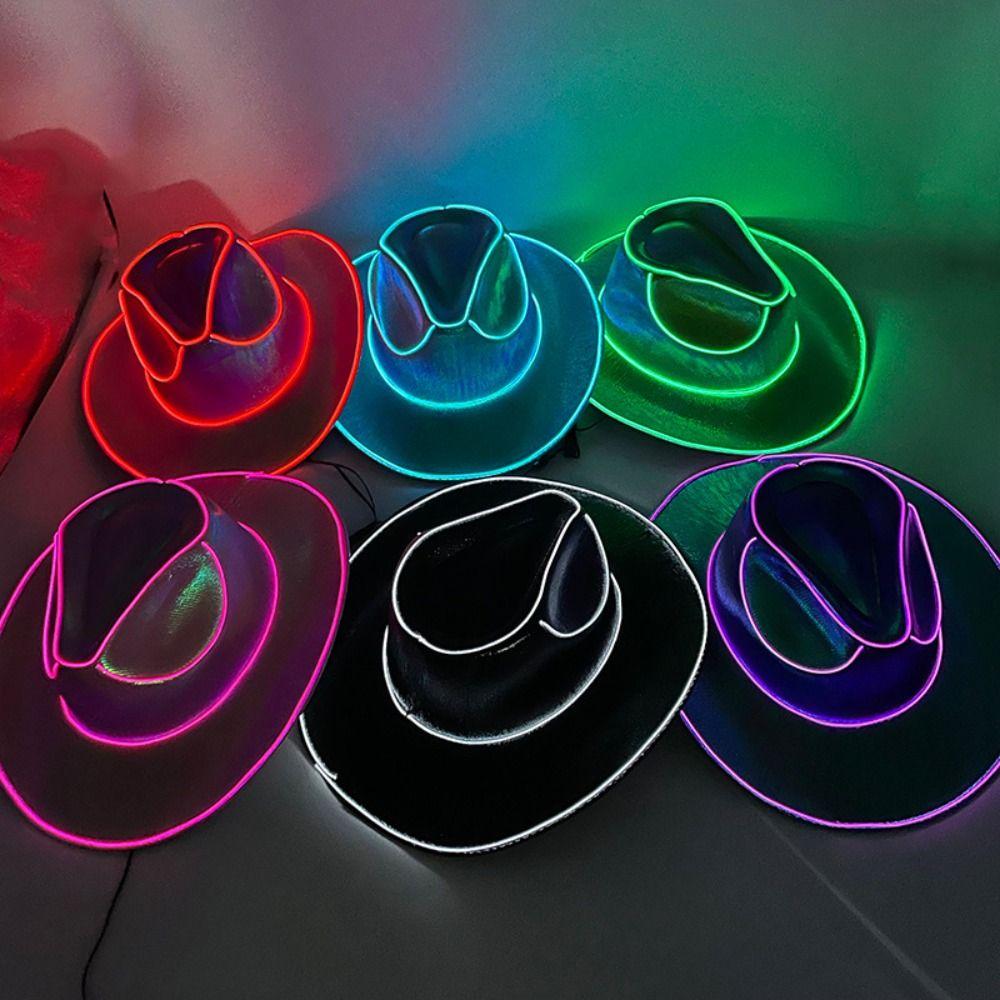 Pearlescent Neon Halloween Hats Colorful Western Cowboy Hat LED Luminous Cowboy Hat  NightClub