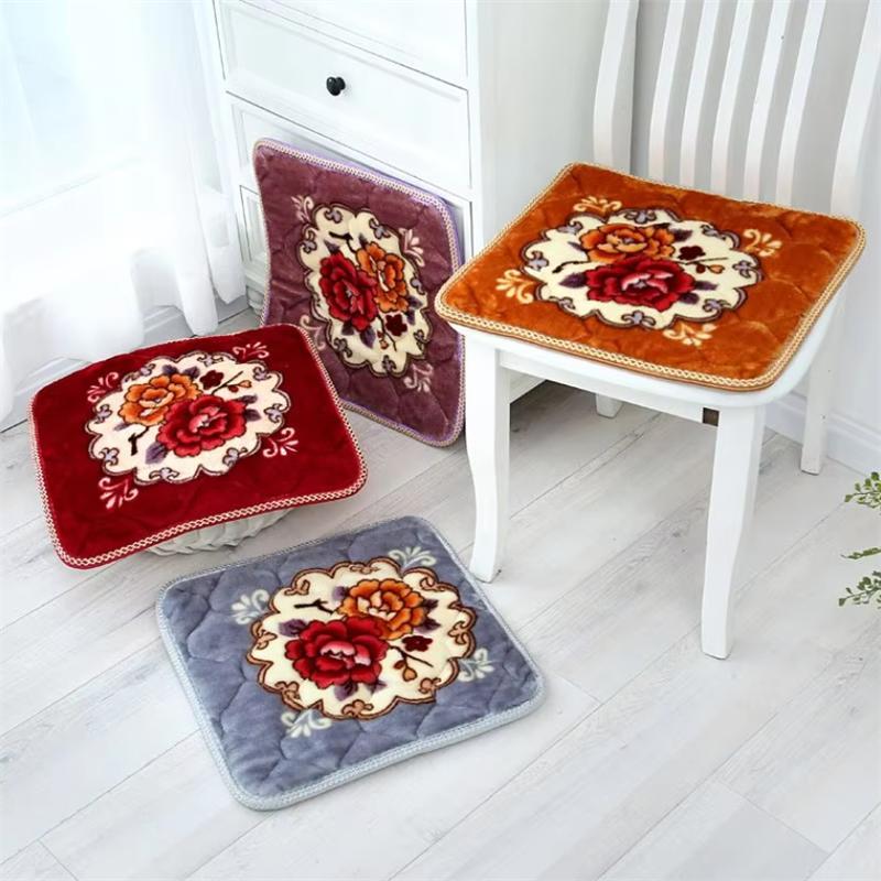 Floral Pattern Dining Chair Cushion Square Soft Office Computer Chair Seat Cushions Winter Car Seat Pad Non-slip Stool Cushions