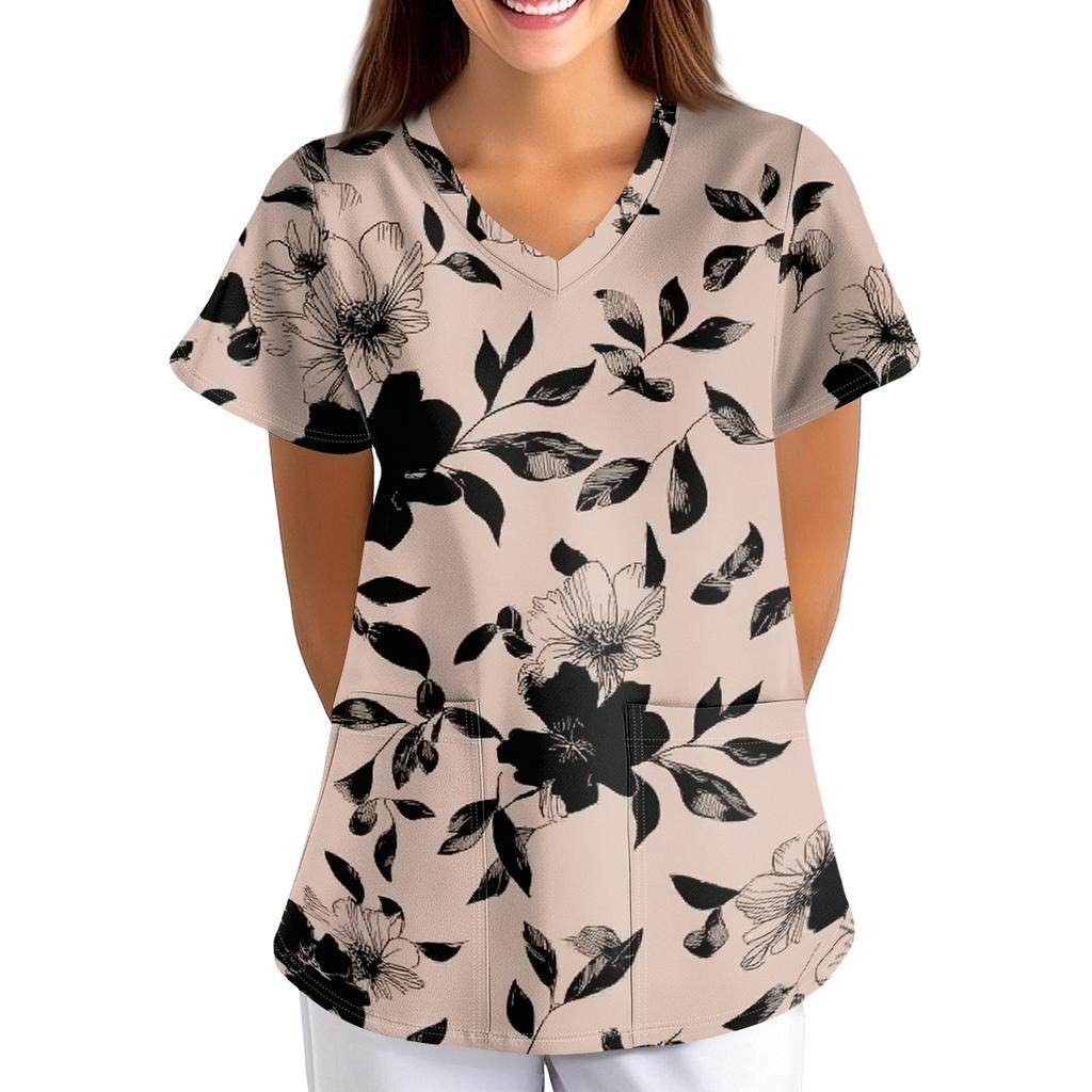 Loose Fit V Neck Short Sleeve Medical Scrub Top with Pockets for Healthcare Professionals Nurse Uniform Workwear