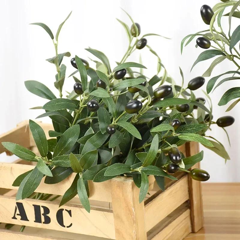 1/3/6PCS Artificial Olive Leaves Tree Branch Green Plant with Fruit for Home Garden Vase Decoration Wedding Bouquet Silk Flowers